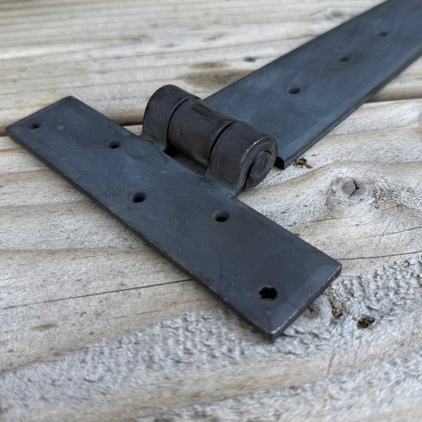 Blacksmith Forged 18 Inch Strap Hinge Traditional Round Penny End Tip - Thicker 3/8 Inch