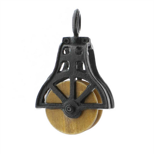 Market Pulley Rustic Wood / Iron Pulley - HomArt