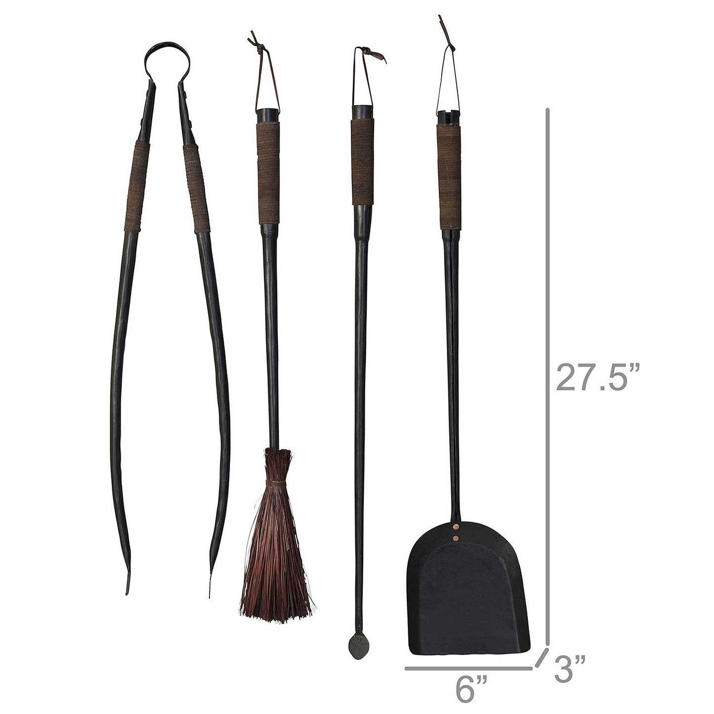 HomArt Cajon Fireplace Tools Iron With Leather Grips