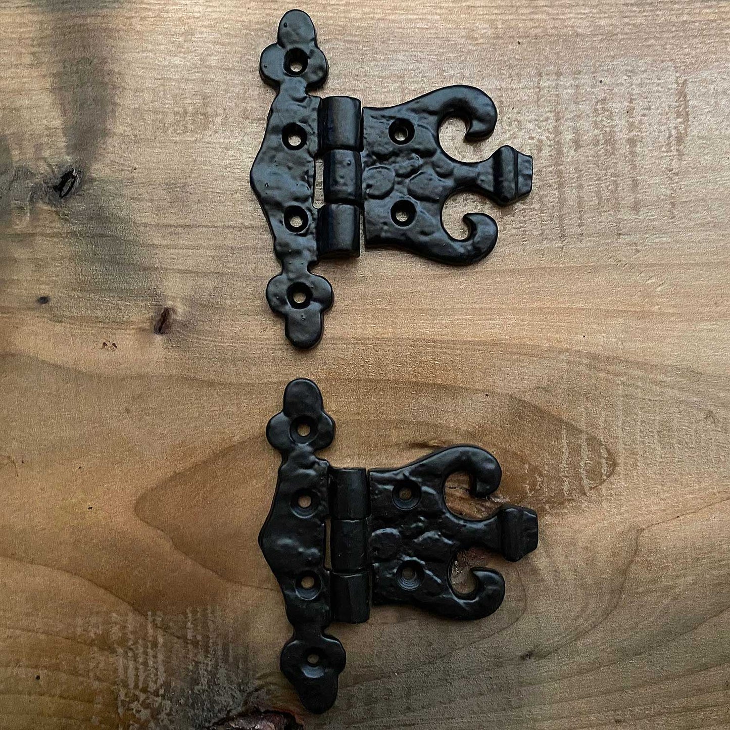 Pair of Black Cast Iron Decorative Cabinet Door Hinges