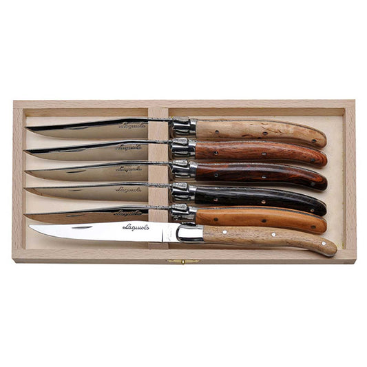 Jean Dubost Laguiole - 6 Steak Knives with Assorted Mixed Wood Handles
