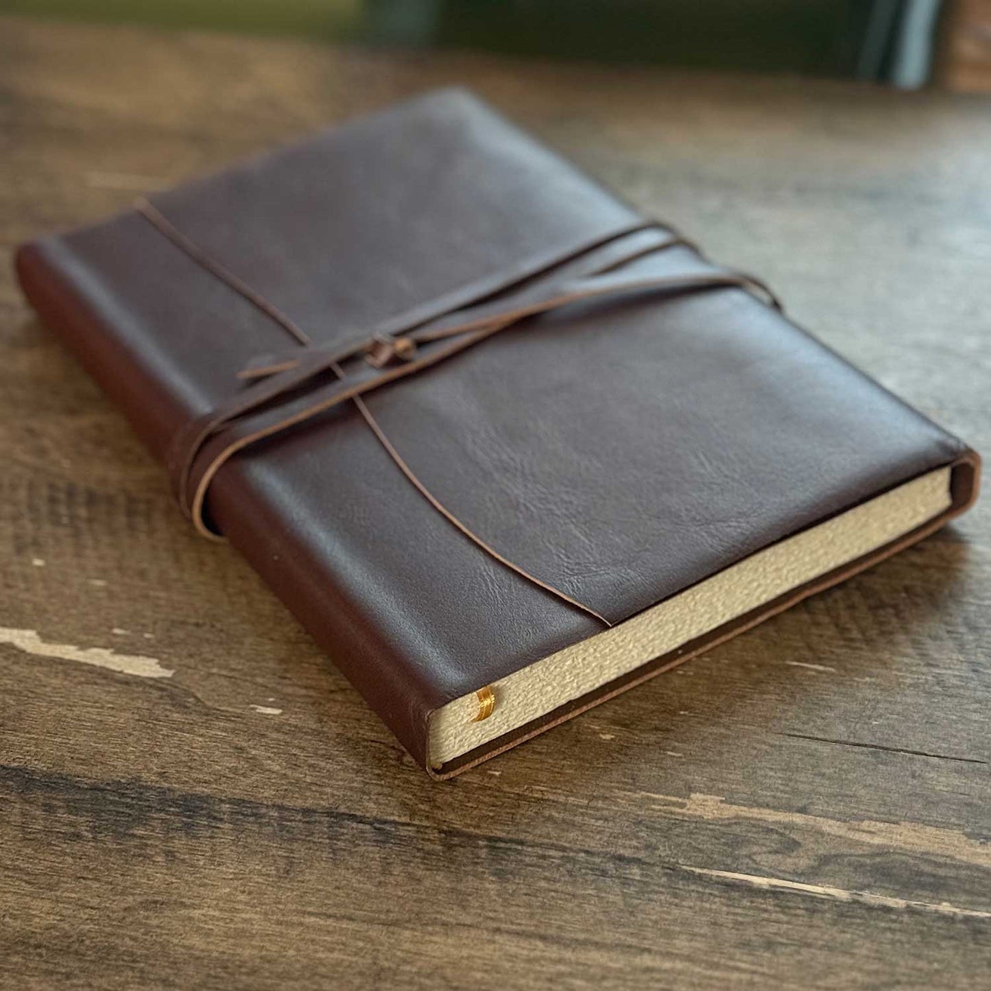 Italian Handmade Brown Leather Journal Unlined Hand-Cut Paper 7 x 10 Inches