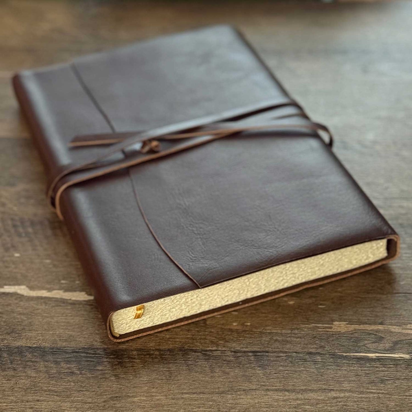 Italian Handmade Brown Leather Journal Unlined Hand-Cut Paper 7 x 10 Inches