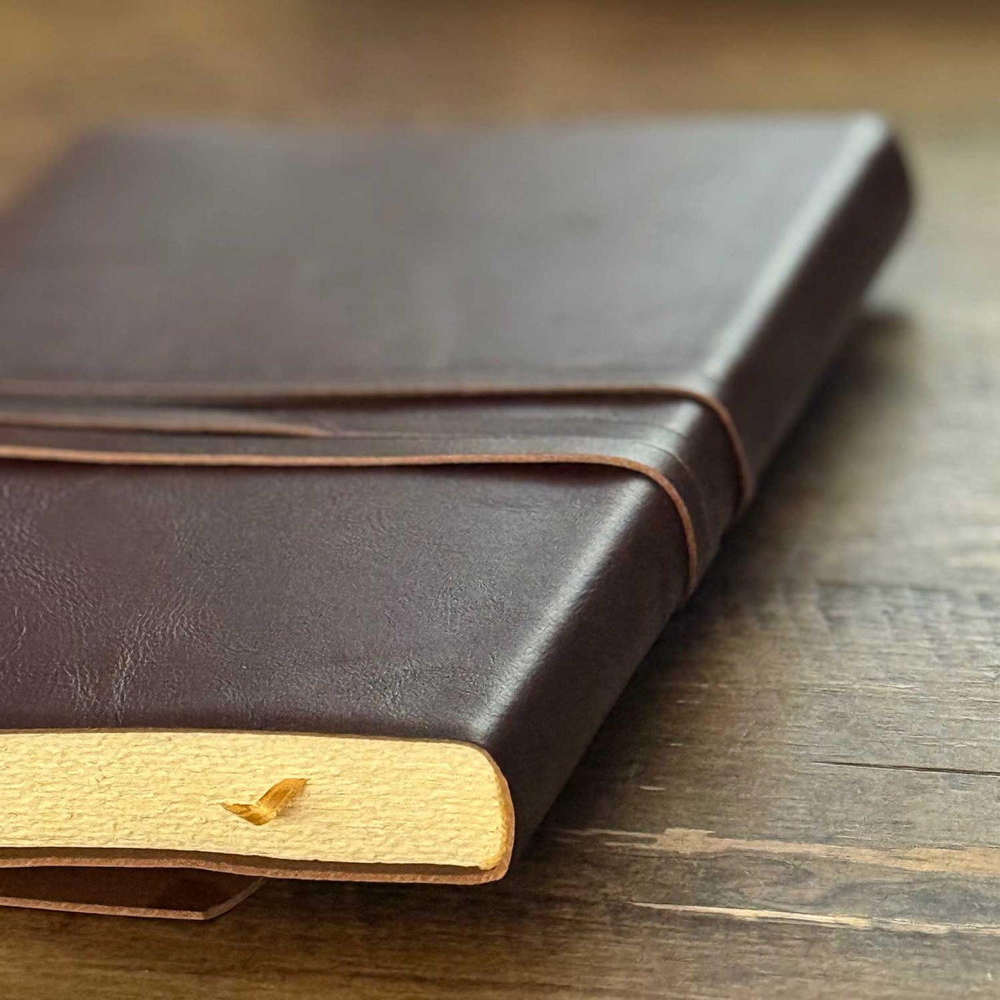 Italian Handmade Brown Leather Journal Unlined Hand-Cut Paper 7 x 10 Inches
