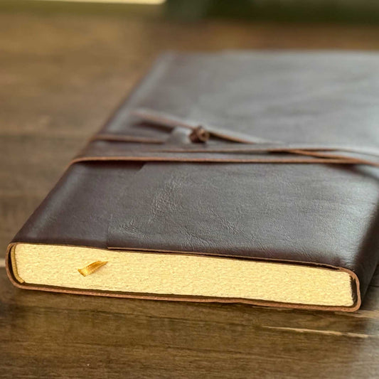 Italian Handmade Brown Leather Journal Unlined Hand-Cut Paper 7 x 10 Inches