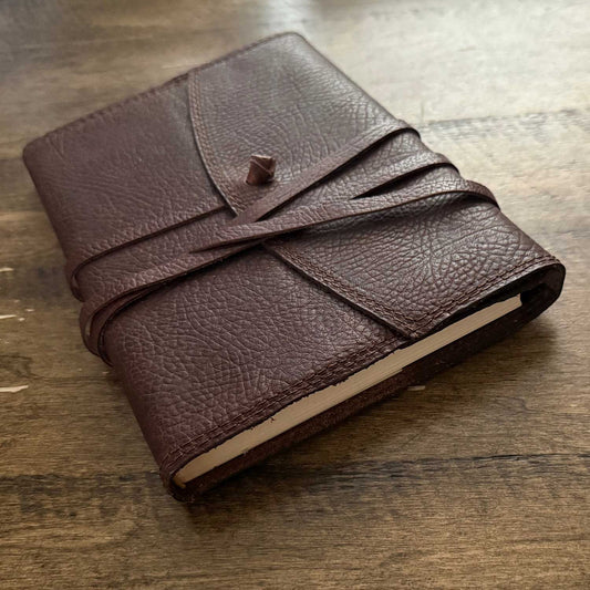 Refillable Leather Journal Unlined 7 x 10 Inches Long Leather Lace / Wrap
