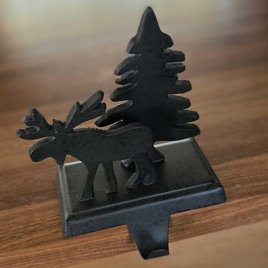 Moose And Tree Stocking Hanger Mantel Hook