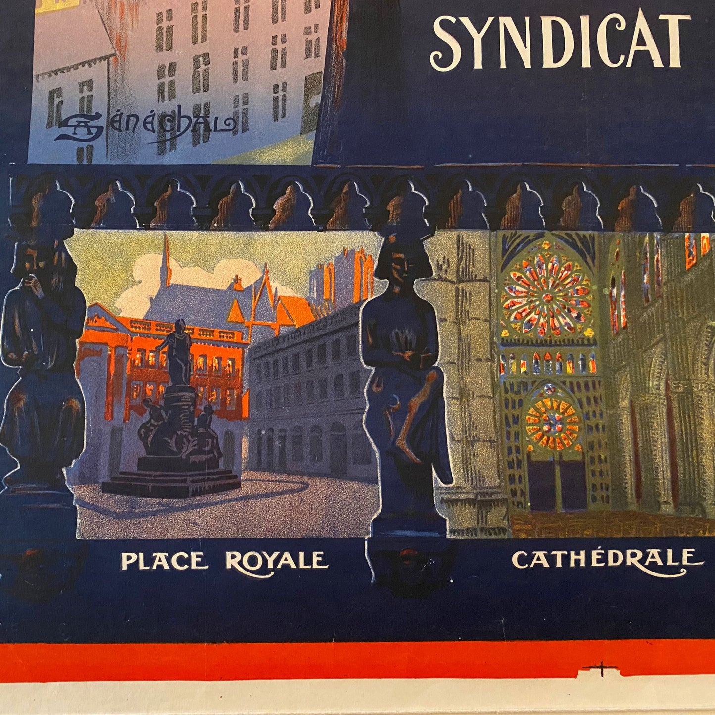 Original French Vintage Railway Travel Poster  Cie Des Chemins De Fer De L'est Reims - Cathedrale - Place Royale - Place Du Marche