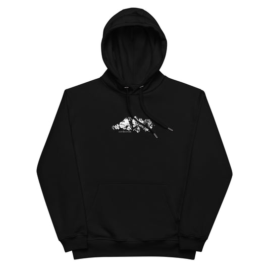 Lostwestern Premium Eco Hoodie Black with Peaks & Cabin