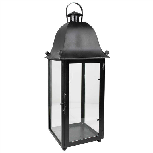 San Juan Lantern Grande - Black Large Iron and Glass Hanging Lantern - HomArt