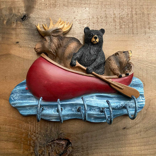 Summer Vacation Key Hook - Moose, Bear and Beaver in Boat