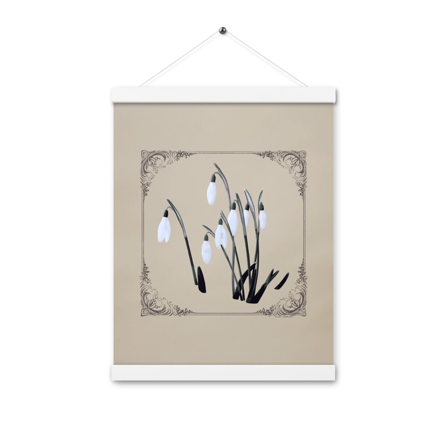 Vintage Style Snowdrops Poster Print with Hangers on Light Brown Color