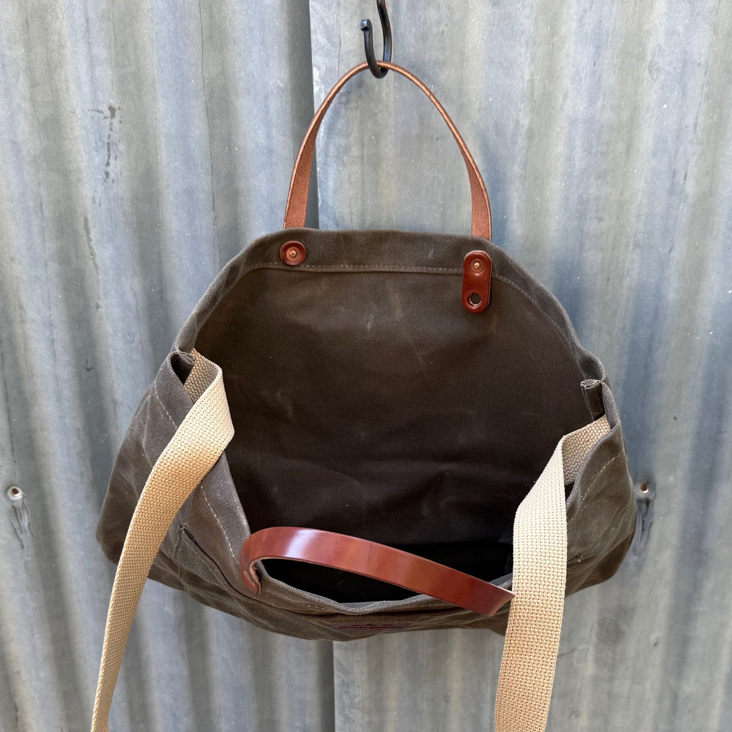 Waxed Canvas Coal Tote Bag - Field Tan with Shoulder Strap