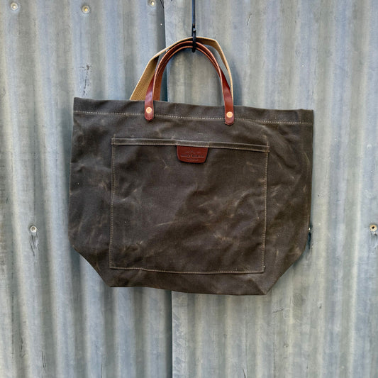 Waxed Canvas Coal Tote Bag - Field Tan with Shoulder Strap