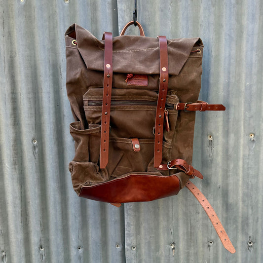 Wilder Waxed Canvas and Leather Backpack - Brush Brown