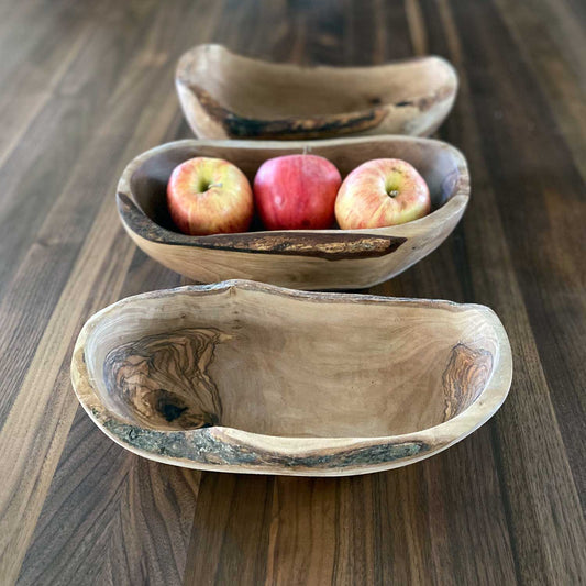 Oval Olive Wood Fruit Bowl 10 - 12 Inches - Olivenholz-Erleben Natural Wood