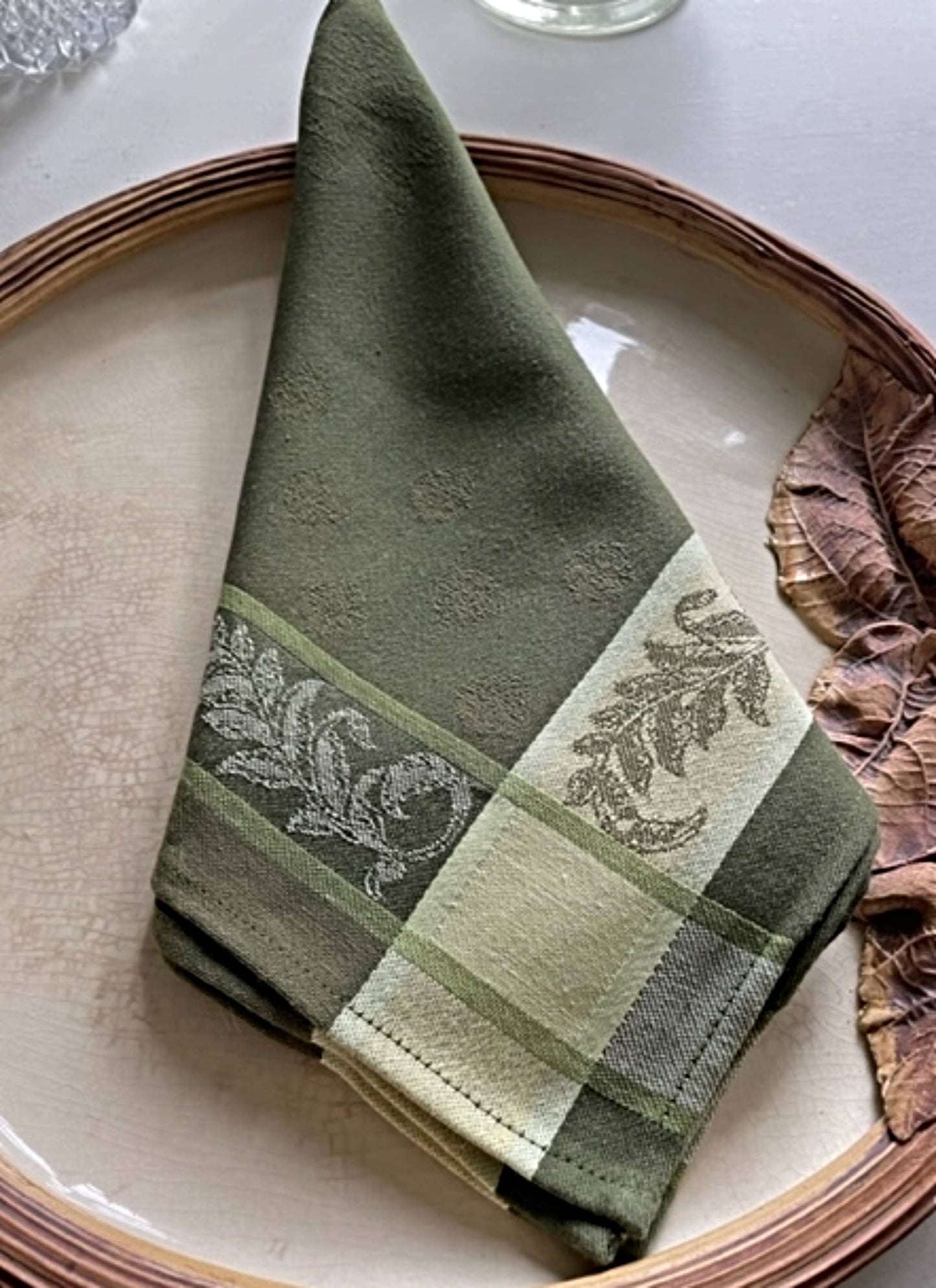 French Jacquard Country Napkin Olive Green