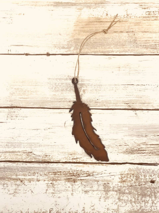 Single Feather Rustic Iron Ornament
