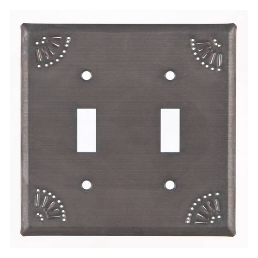 Double Light Switch Cover with Chisel in Blackened Tin Metal
