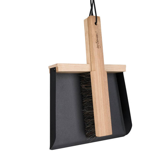 Brush and Dustpan Set Black Metal and Wood - Premium By Benson