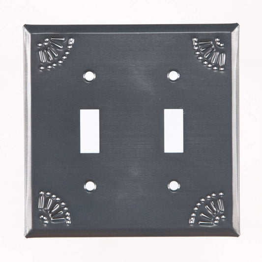 Double Light Switch Cover with Chisel Pattern in Country Tin