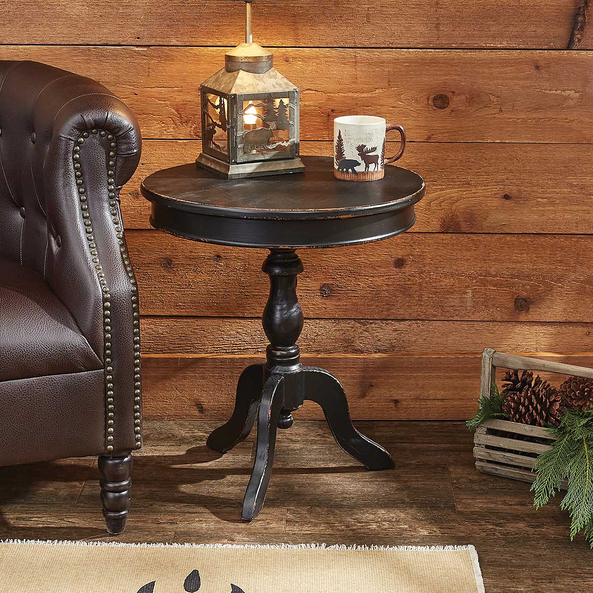 Park Designs Dark Distressed Wood Pedestal Table